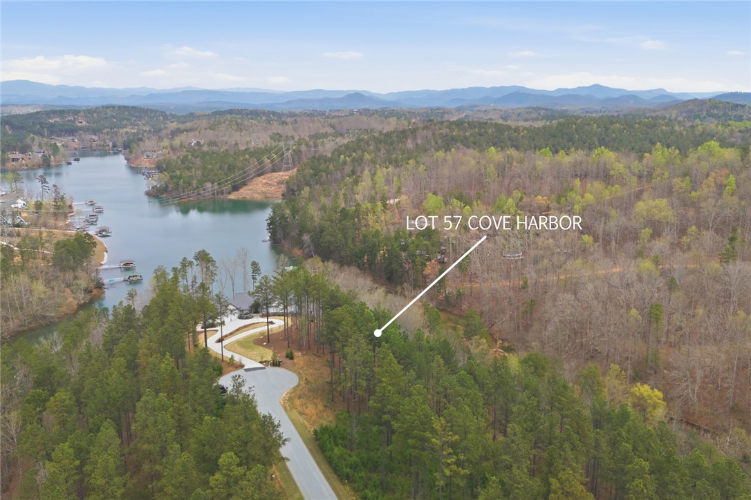 154 Bailey Street Six Mile, SC 29682 - Photo 10 of 22 This aerial view showcases a picturesque waterfront community nestled amidst rolling hills and lush forests.