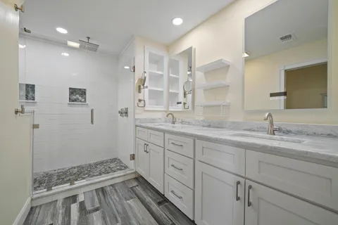 a bathroom with a shower