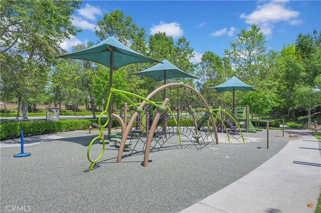 a view of a park with a slide