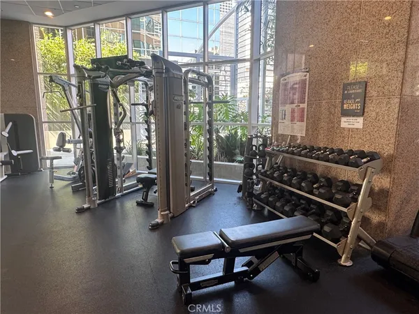 a view of a room with gym equipment