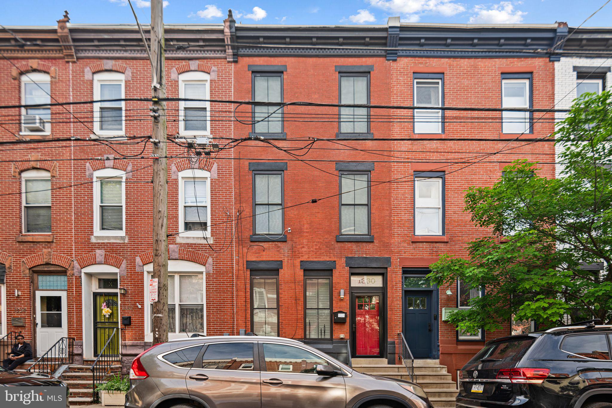 front view of a building with a street