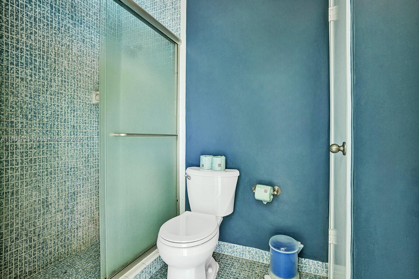 1245 Wiley Street Hollywood, FL 33019 - Photo 41 of 43 a white toilet sitting next to a shower curtain