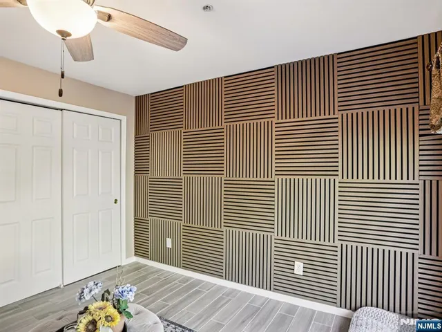 a balcony with wooden floor