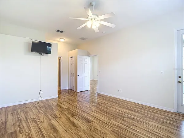 a view of a livingroom with a flat screen tv