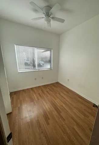 a view of a swimming pool with palm trees