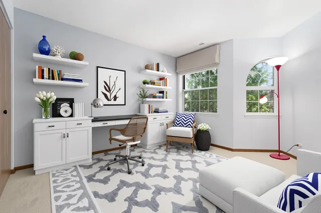 a view of a room that has a window in it