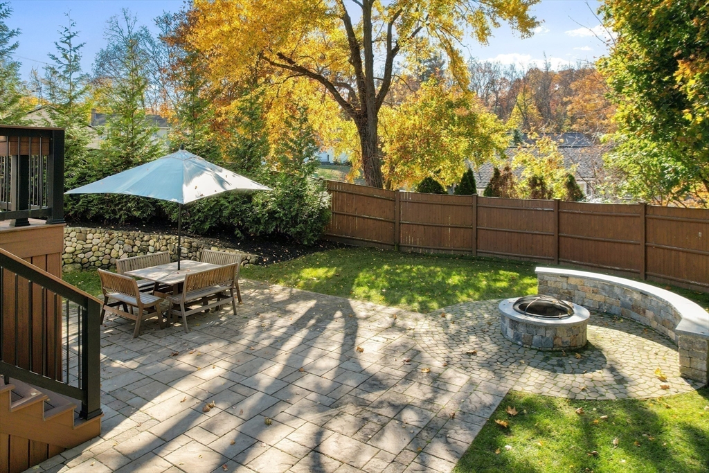 4 Senator Road Woburn, MA 01801 - Photo 25 of 36 a view of a backyard with a sitting area and a fire pit