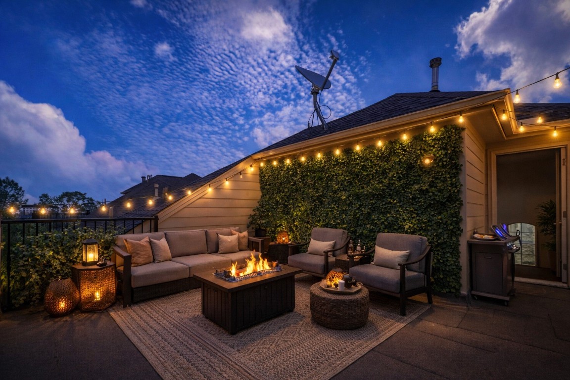 5938 Kansas Street Houston, TX 77007 - Photo 5 of 30 a outdoor living space with patio furniture and a fireplace