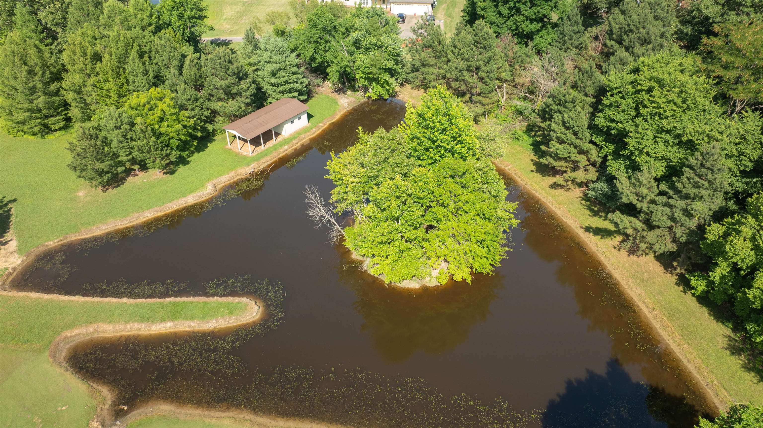 680 Highway 193 Collierville, TN 38017 - Photo 38 of 38 Private pond with a central wooded island, surrounded by grassy banks and mature trees