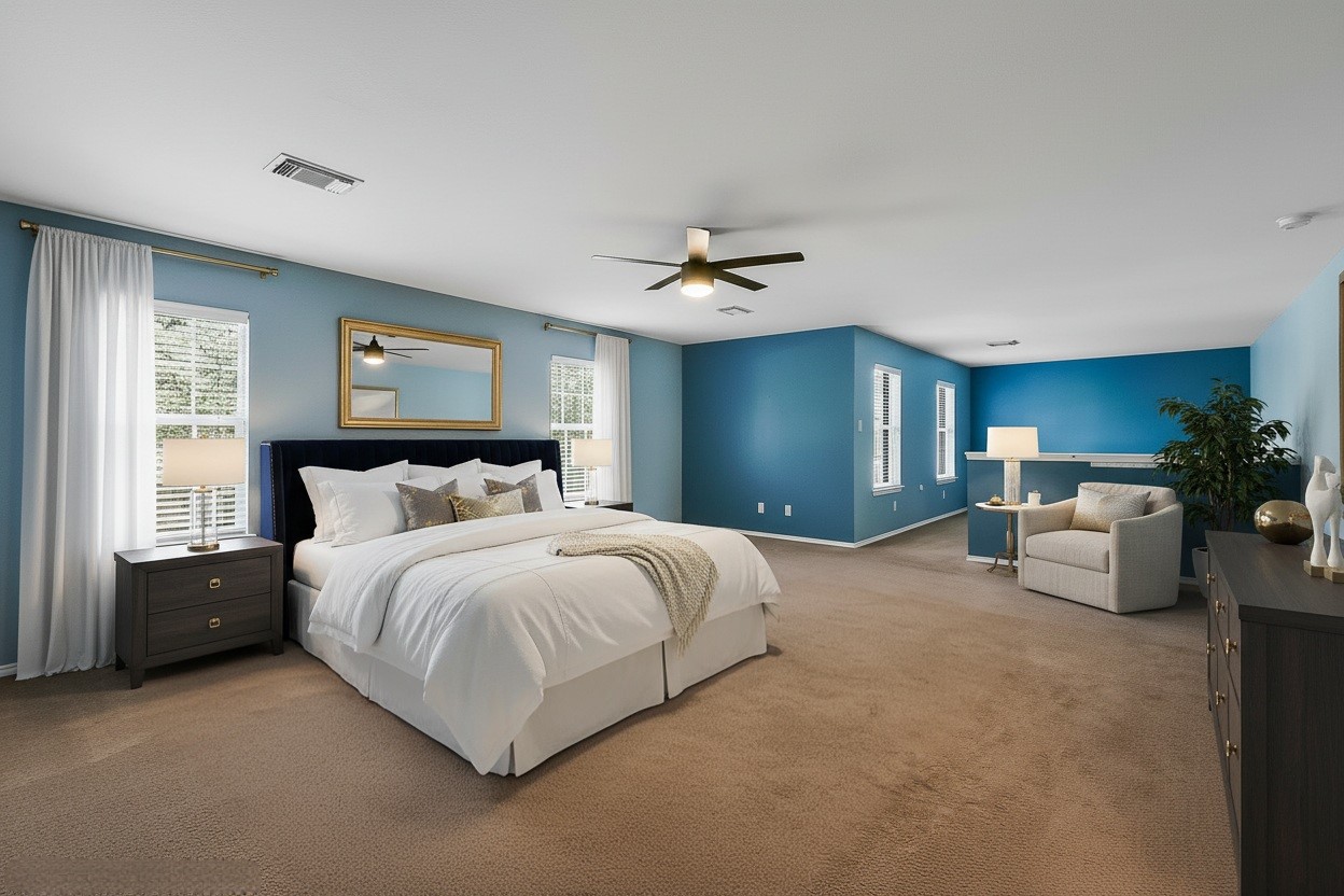 20011 Spring Wreath Lane Cypress, TX 77433 - Photo 20 of 39 a bedroom with bed and a chandelier