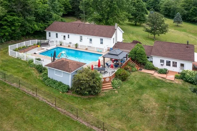 a view of a lake with a yard