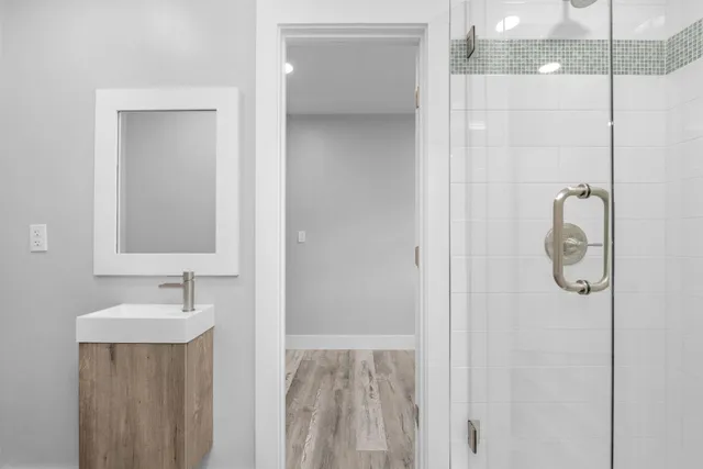 a bathroom with a shower