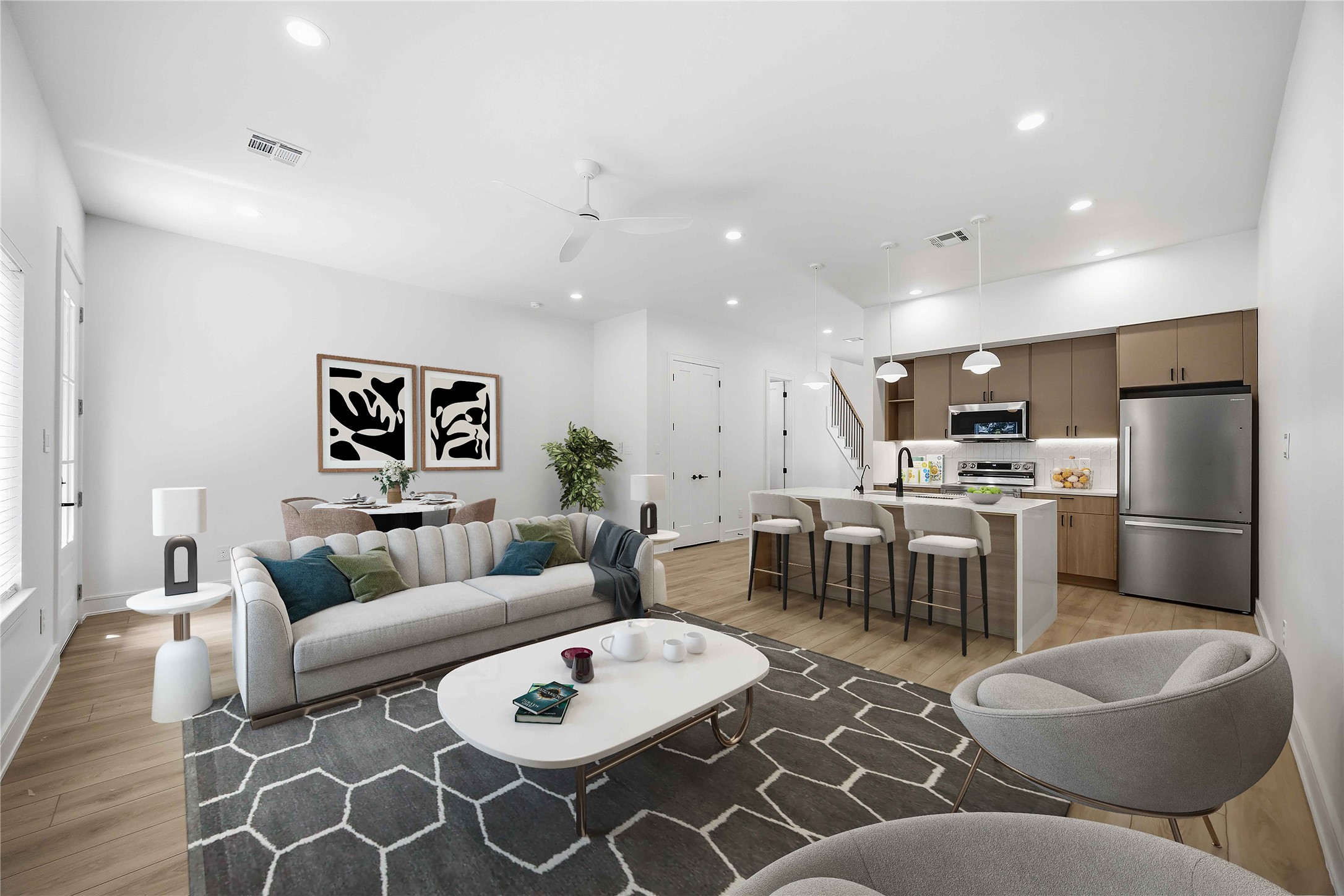 8019 Grandview Street, Unit B Houston, TX 77051 - Photo 11 of 30 a living room with furniture and kitchen view
