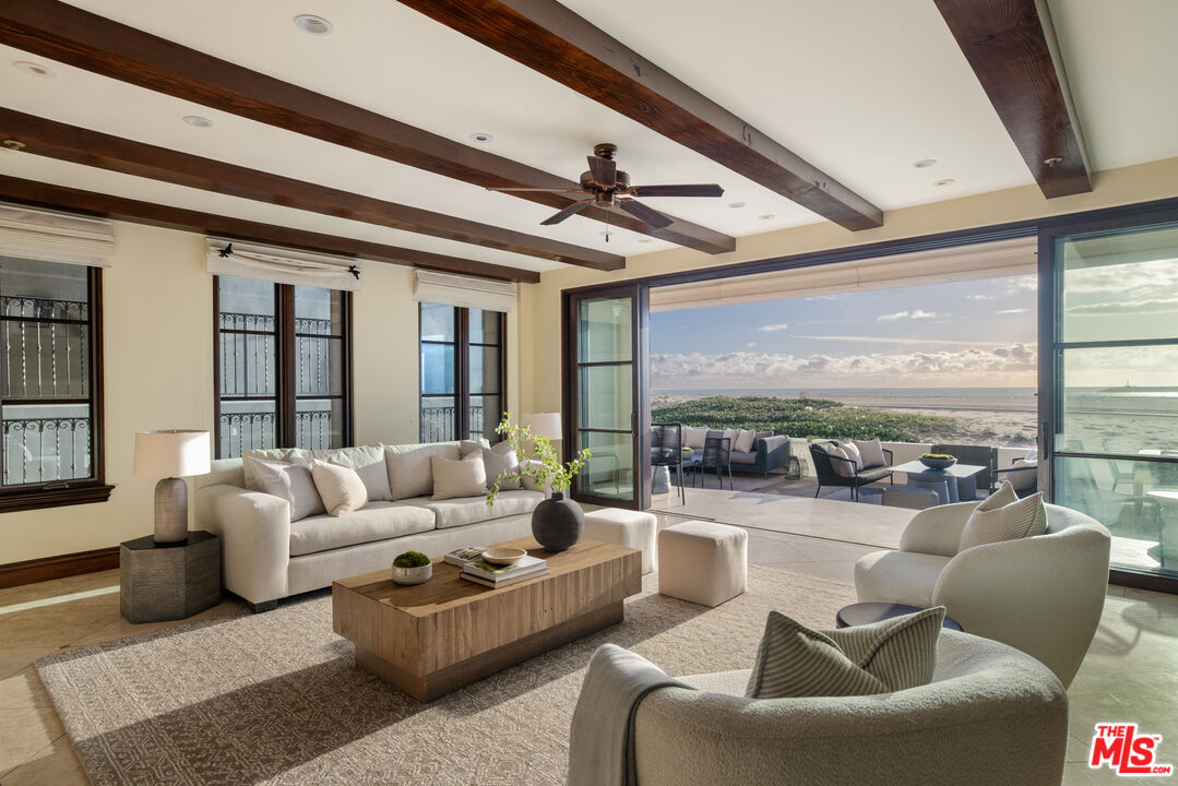 6209 Ocean Front Walk Playa del Rey, CA 90293 - Photo 36 of 57 a living room with furniture ceiling fan and a large window