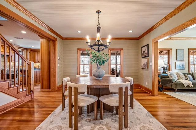 a large kitchen with a window