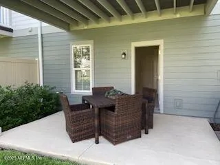 a outdoor space with lots of furniture and garden