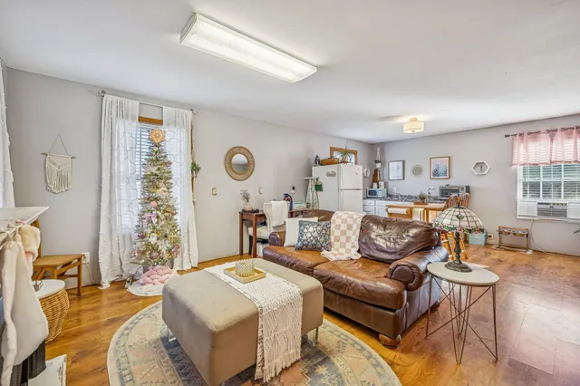 a view of a lake in middle of the town