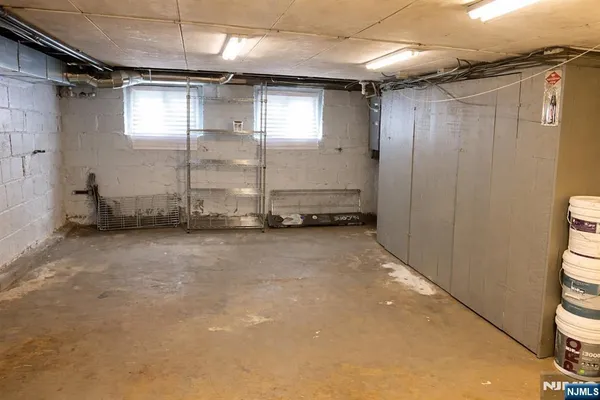 a view of a room with wooden walls