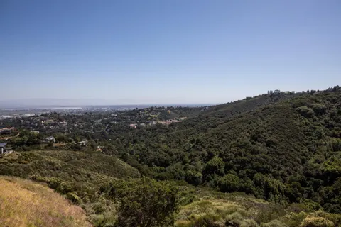 an aerial view of residential house and green space