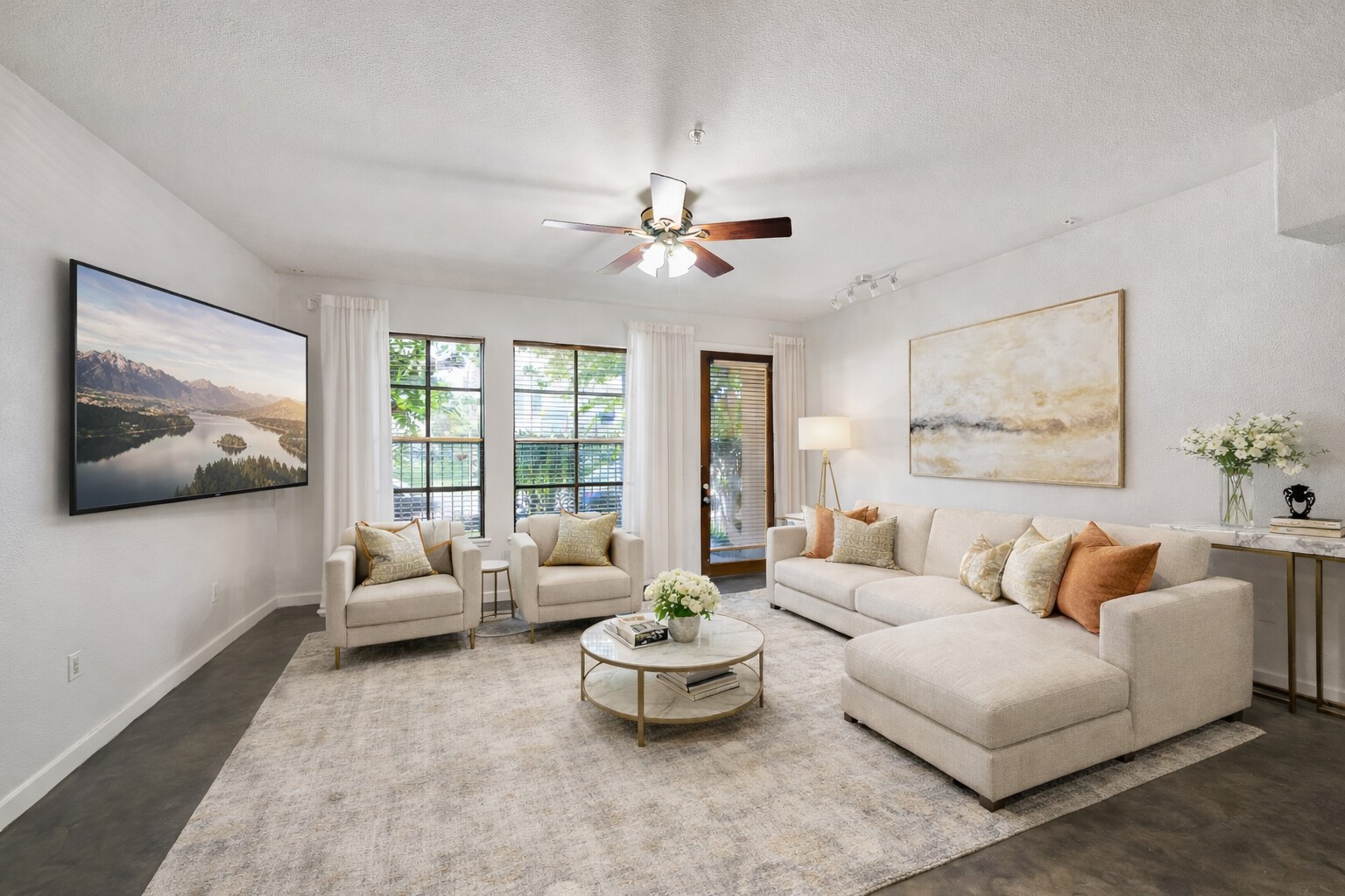 2216 Chenevert Street, Unit 6 Houston, TX 77003 - Photo 6 of 29 Bright, open-concept living room with patio access—perfect for entertaining or everyday comfort. Image virtually staged.