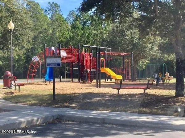 a view of a park with slide