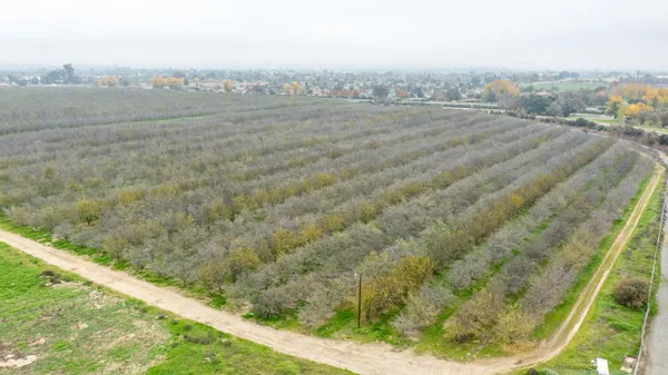 a view of a field with an ocean view