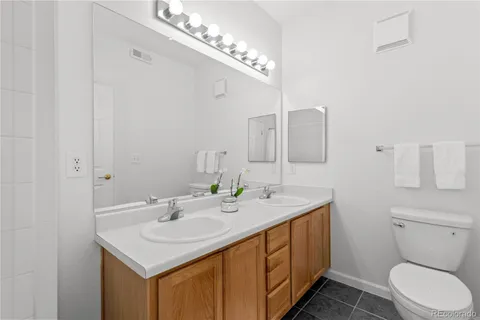 a bathroom with a sink a toilet and a mirror