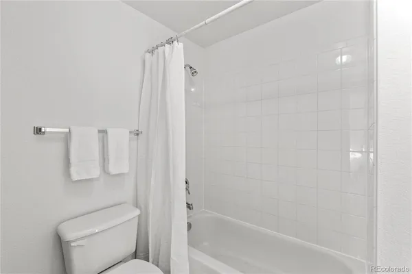 a bathroom with a shower and a toilet