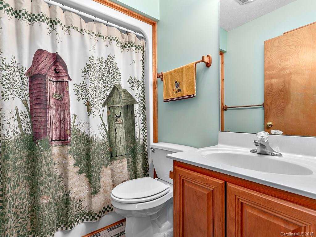 114 Turkey Creek Road Clyde, NC 28721 - Photo 9 of 12 a bathroom with a sink a toilet and shower curtain