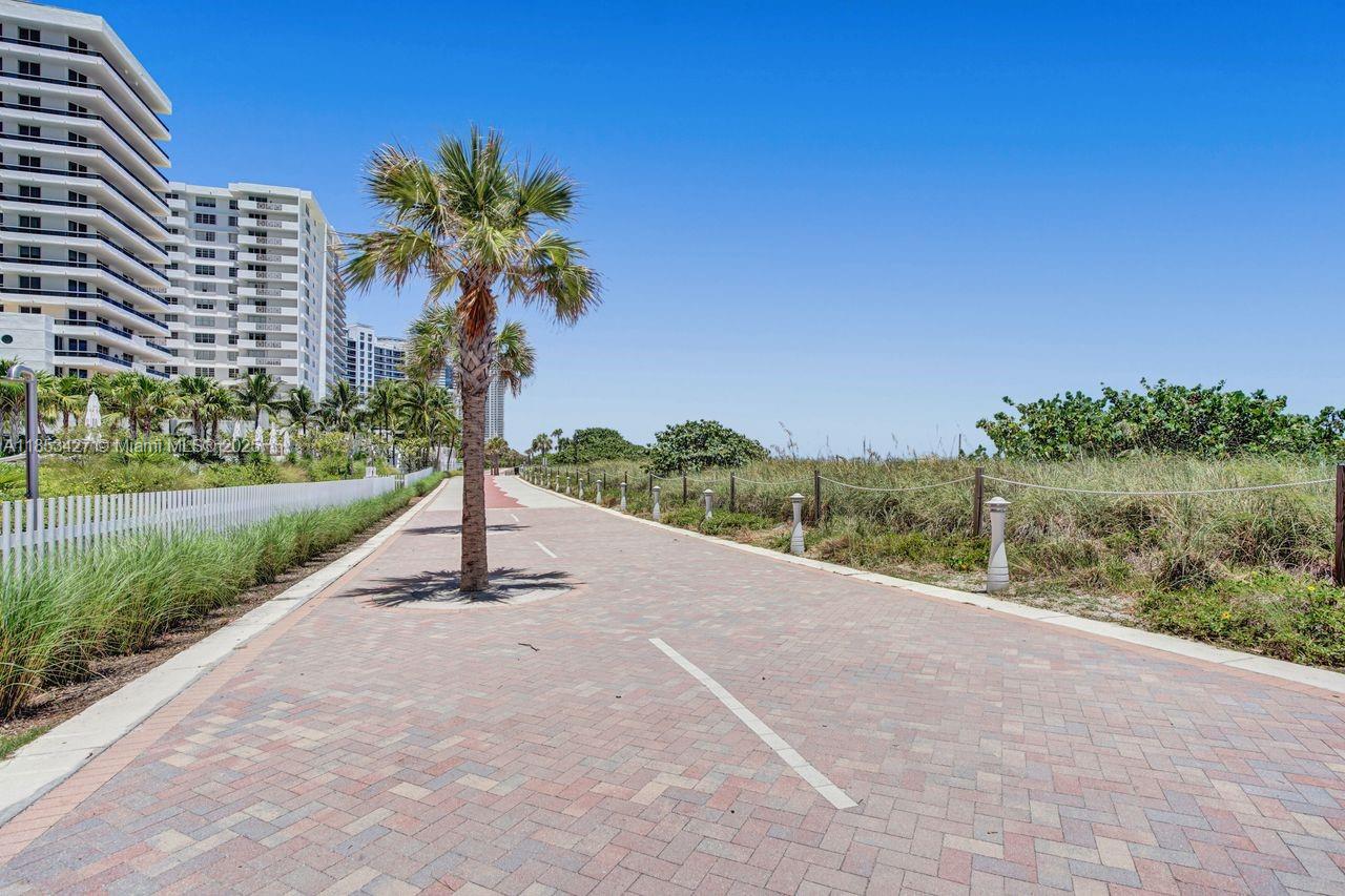 5757 Collins Avenue, Unit 1605 Miami Beach, FL 33140 - Photo 30 of 40 a view of a street with a bench and a big yard