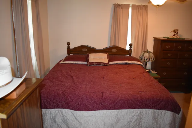 a bedroom with a bed and a dresser