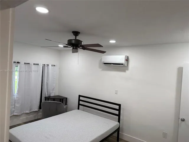 a view of a room with a window