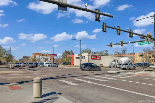 a view of a building with a street