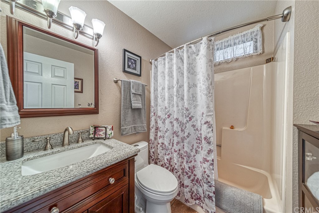 704 Miller Avenue Chico, CA 95928 - Photo 17 of 38 a bathroom with a granite countertop sink toilet and shower