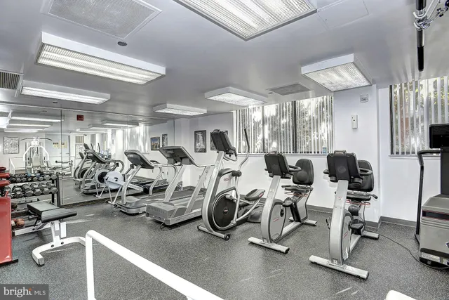 a view of a room with gym equipment