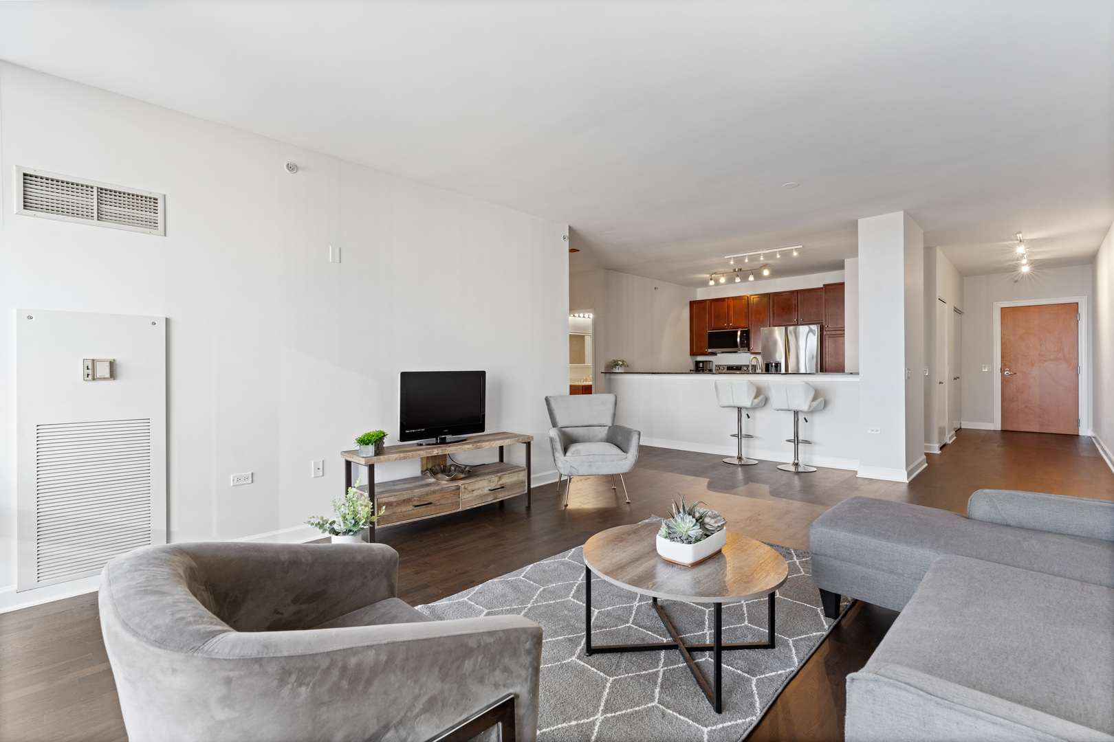 100 East 14th Street, Unit 1203 Chicago, IL 60605 - Photo 9 of 28 a living room with furniture and a flat screen tv