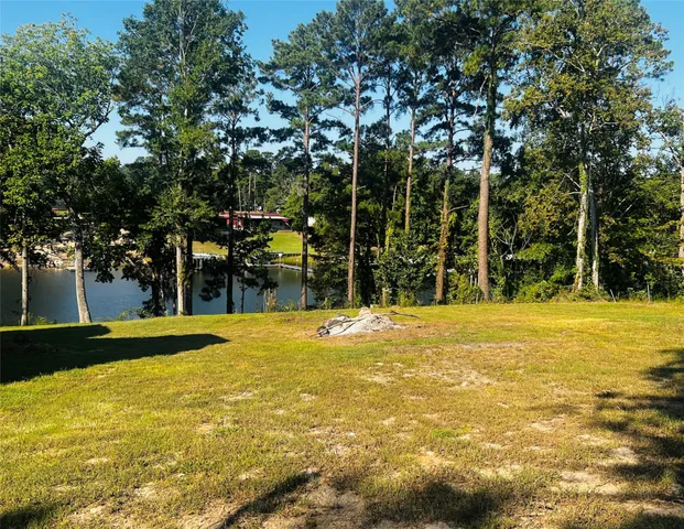 a view of a swimming pool and trees in the background