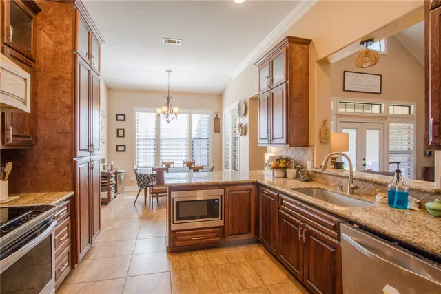 a kitchen with lots of counter top space