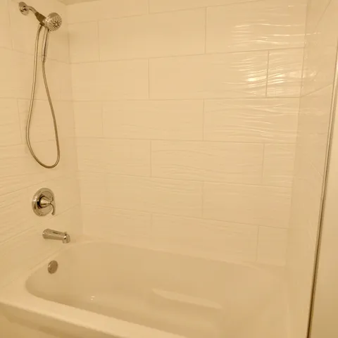 a bathroom with a bath tub