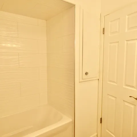a bathroom with a bathtub