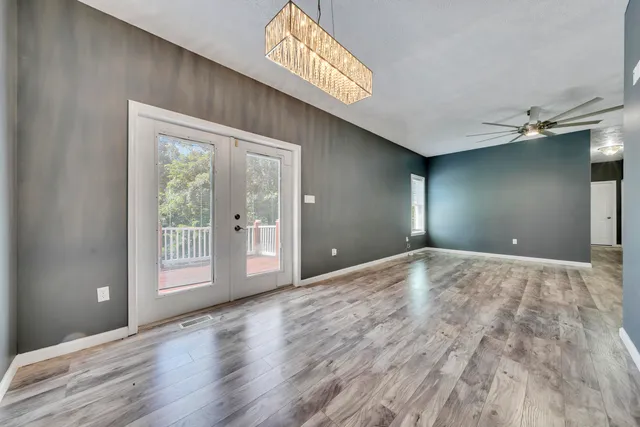 a view of a building with a big yard