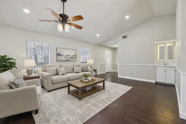 a living room with furniture