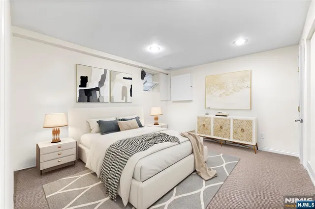 a bedroom with a bed and a couch