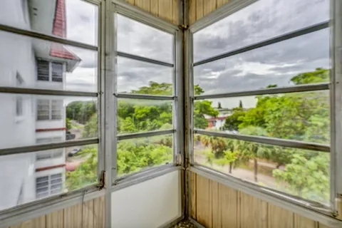 a view of outdoor with a large window