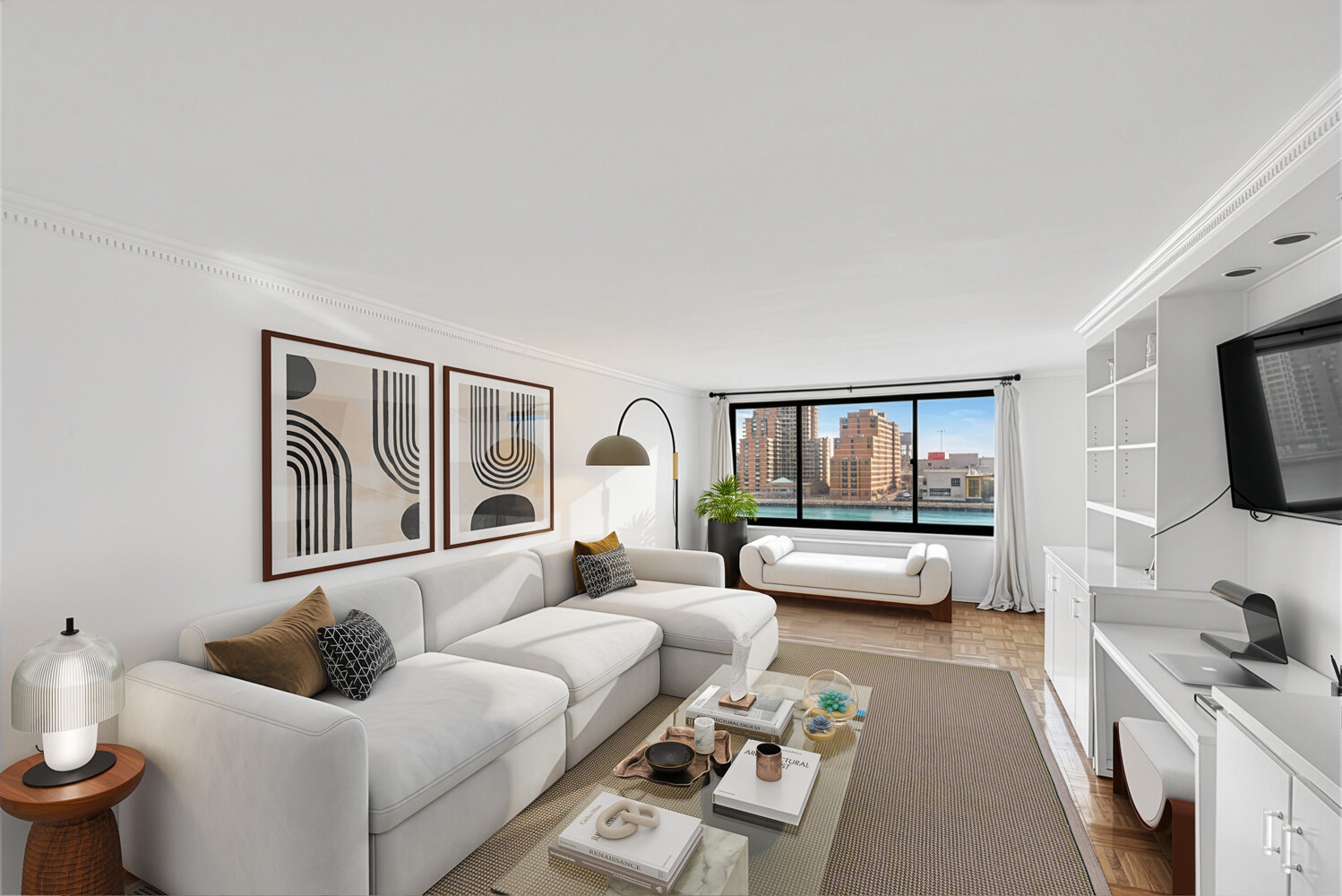 530 East 72nd Street, Unit 3F Manhattan, NY 10021 - Photo 2 of 16 a living room with furniture and a flat screen tv