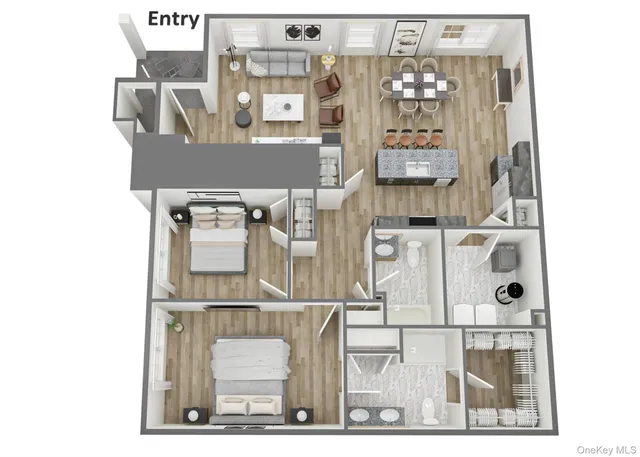 a view of a chairs in front of building