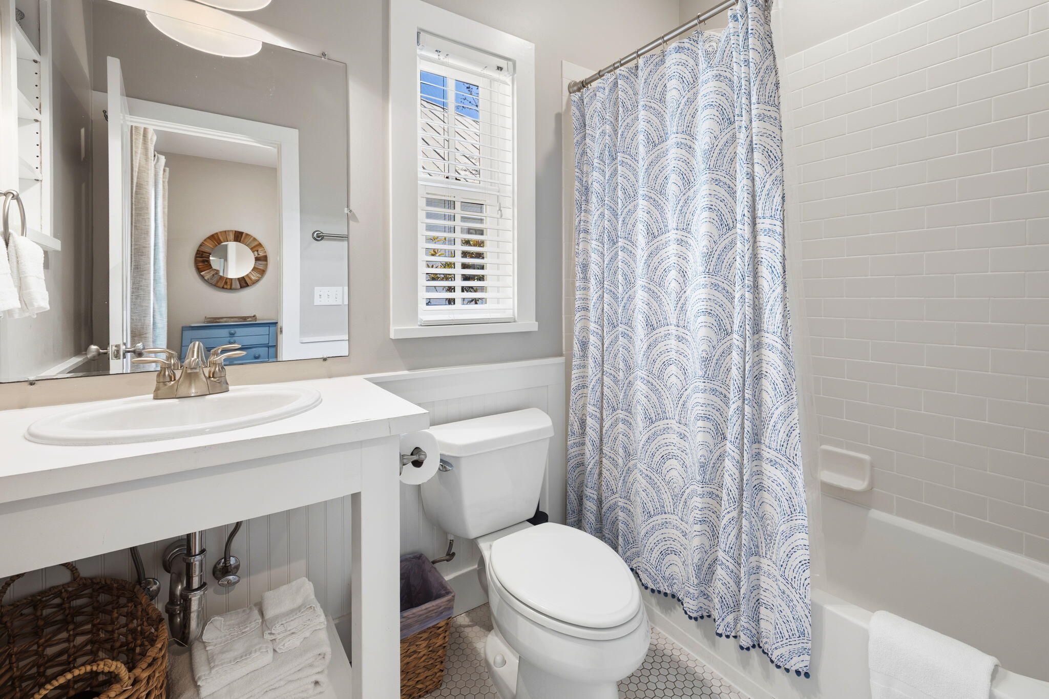 18 Kareny Lane Inlet Beach, FL 32461 - Photo 25 of 48 a bathroom with a sink a toilet a mirror and shower curtain