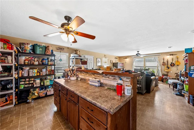 a kitchen with lots of counter top space