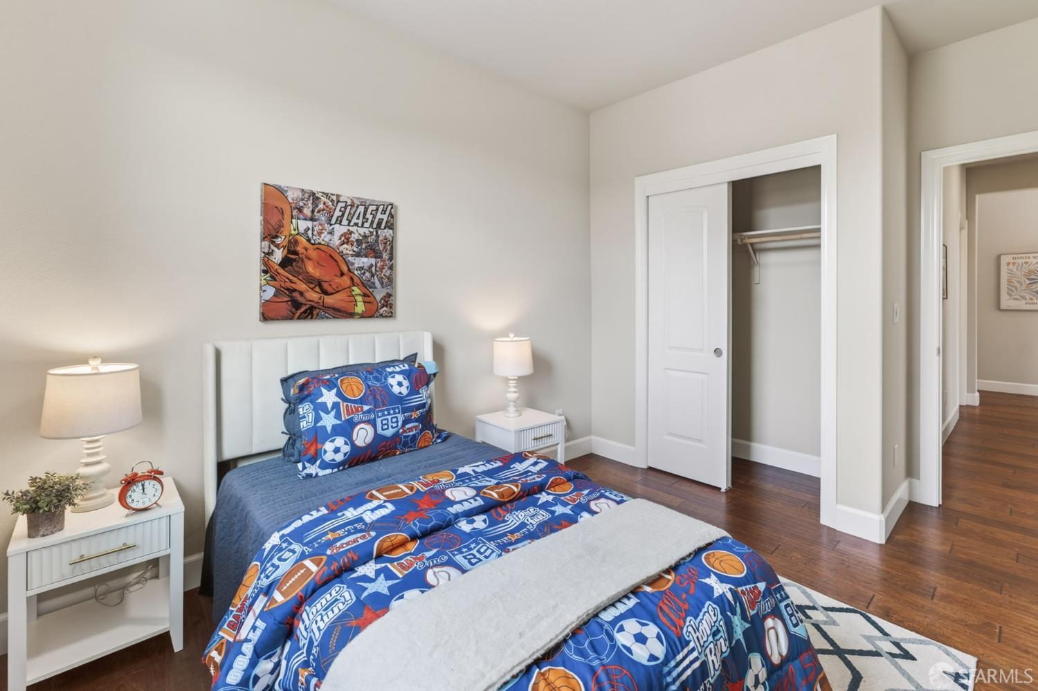360 Gerald Circle Milpitas, CA 95035 - Photo 24 of 46 a bedroom with a bed and a lamp on dresser