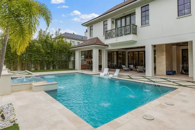 a view of swimming pool with outdoor seating